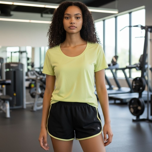 ZELOS Pants - NWT ZELOS Lime Green Black Workout Set Shorts & Tee Small